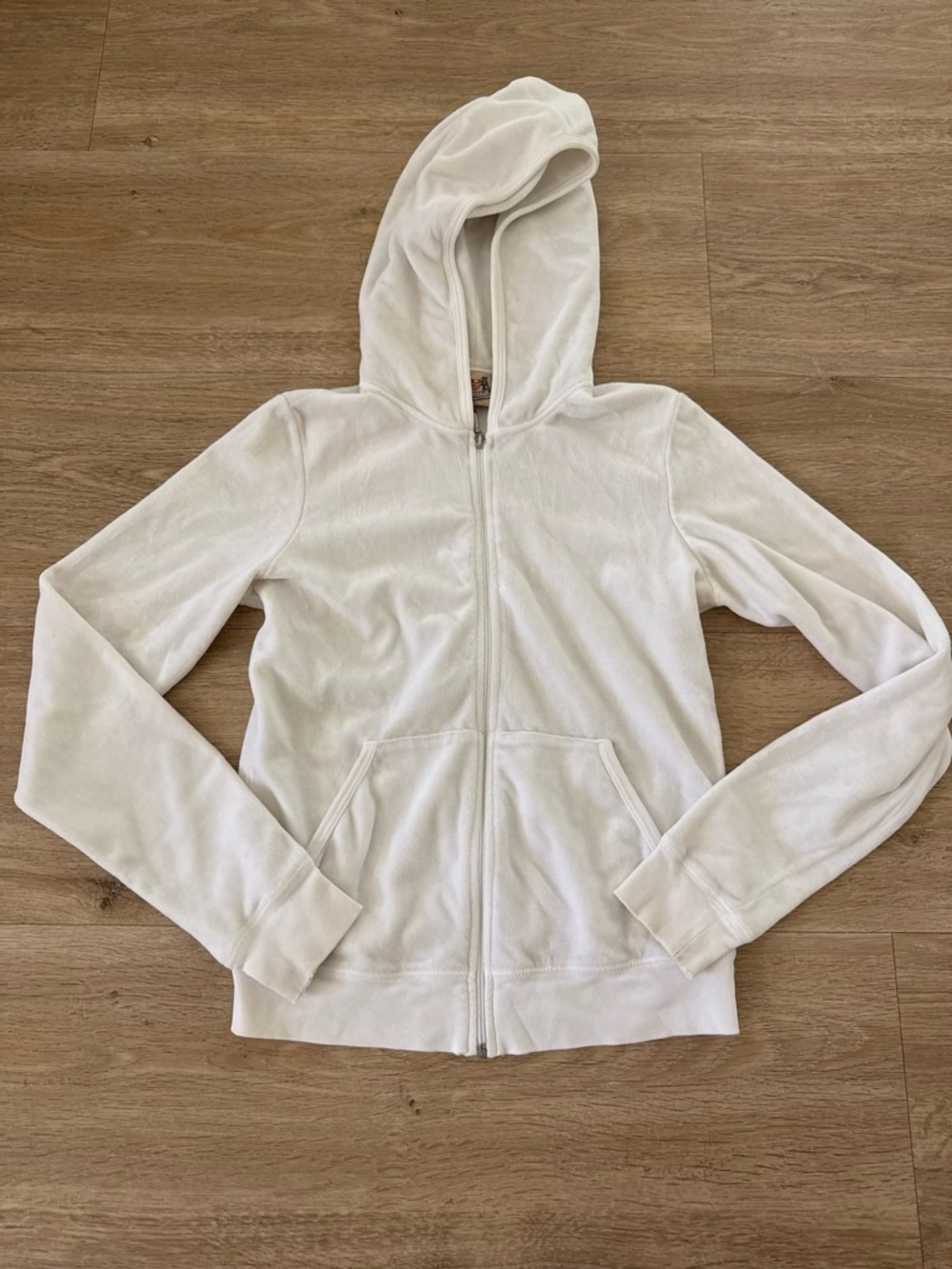 Juicy Couture White Zip Up Velour Hoodie Medium